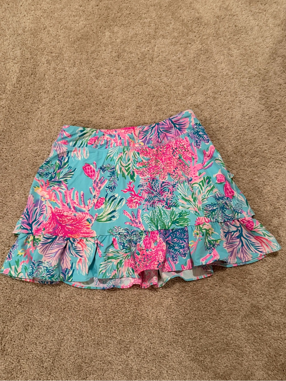 Lilly Pulitzer Luxletic active skort playful ruffled hem Pink Blue Size XXS